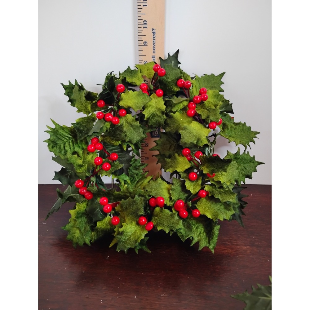 Set of 2 Artificial Holly Berry Wreaths Green Red Christmas Holiday Decor 10"